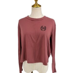 PINK 2000's M Mauve Laurel Wreath Long Sleeve Crop Logo Top Oversized Campus Tee